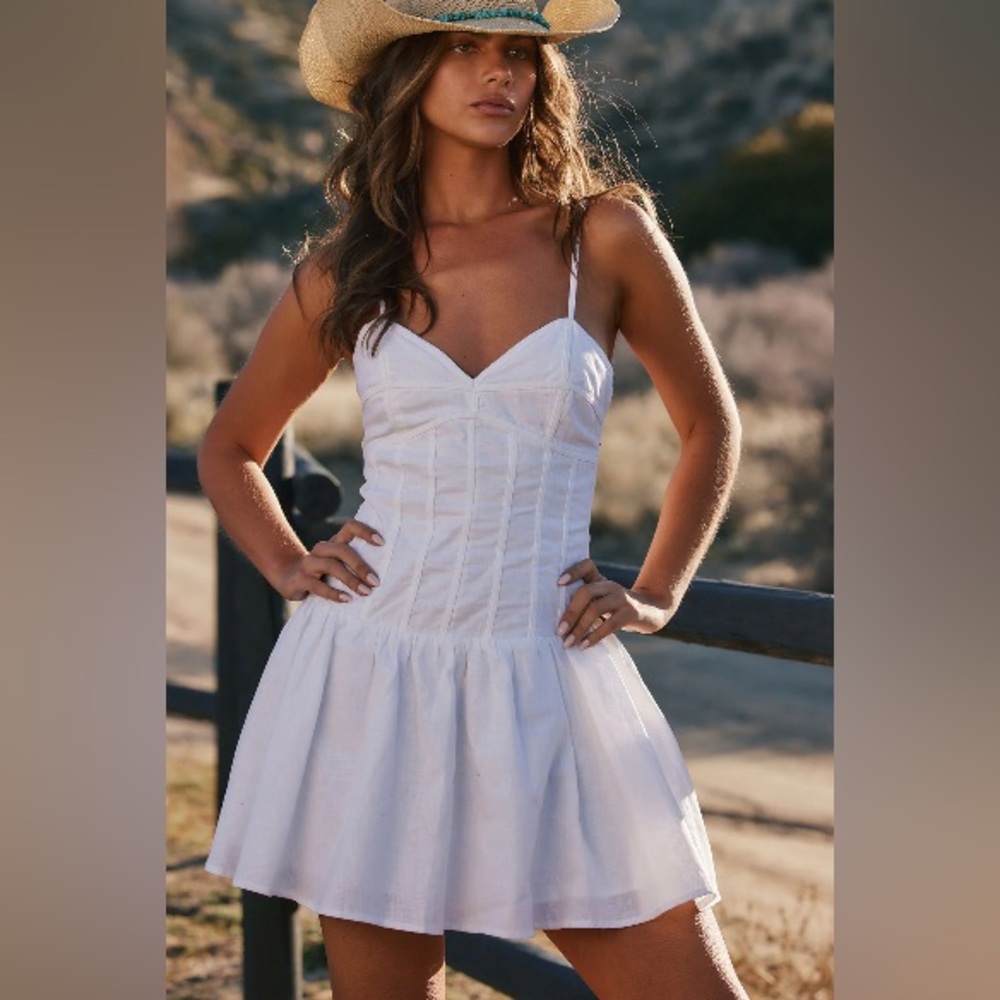 12th Tribe new Lana white drop waist mini dress